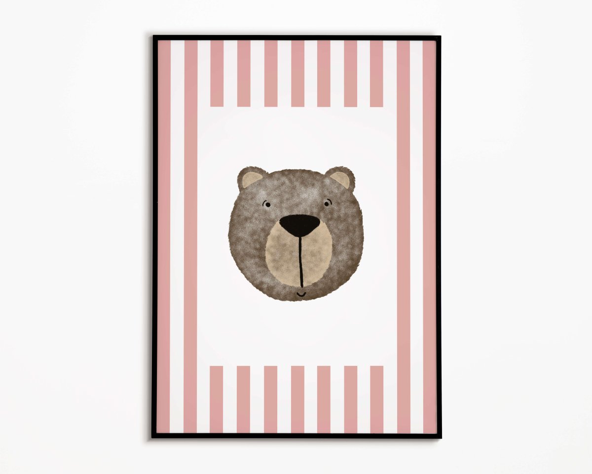 Bear Print - Pale Red Stripes – for children, available at Learning Bugs UK