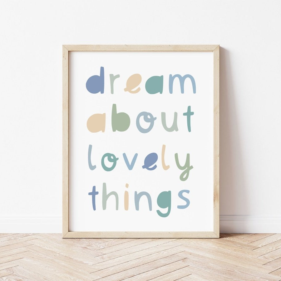 Dream About Lovely Things Greens Print – for children, available at Learning Bugs UK