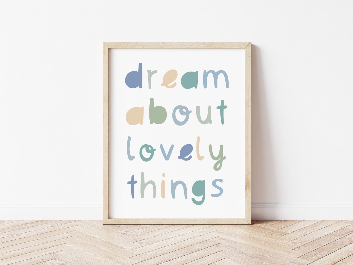 Dream About Lovely Things Greens Print – for children, available at Learning Bugs UK