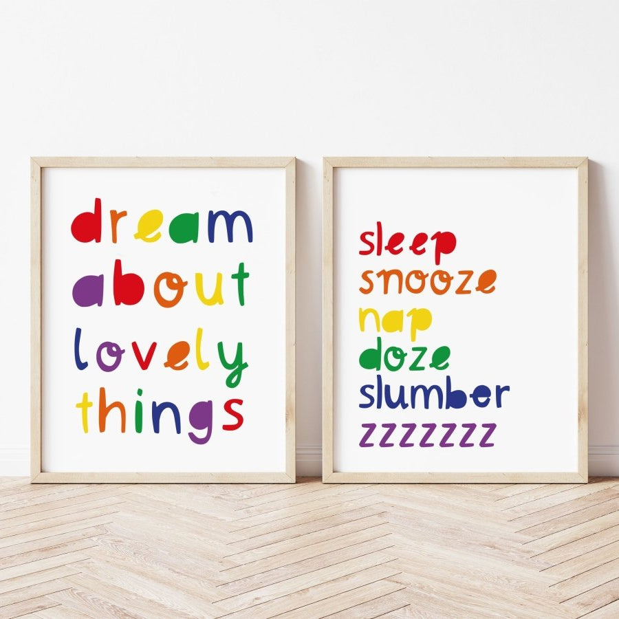 Dream About Lovely Things Rainbow Print – for children, available at Learning Bugs UK
