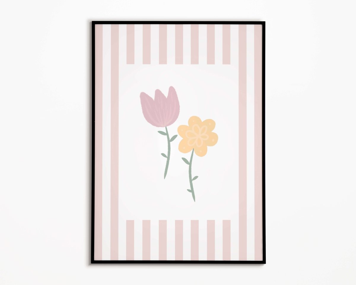 Flowers Print - Dusky Pink Stripes – for children, available at Learning Bugs UK
