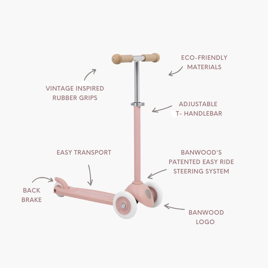 Banwood Eco Scooter Kids 3-Wheel Scooter (Dusty Rose)