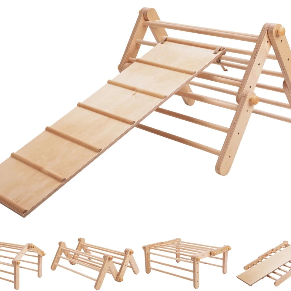 Ette Tete Pikler Triangle with Ramp | Modifiable Montessori Climbing Frame – Climbing Triangle for children, available at Learning Bugs UK