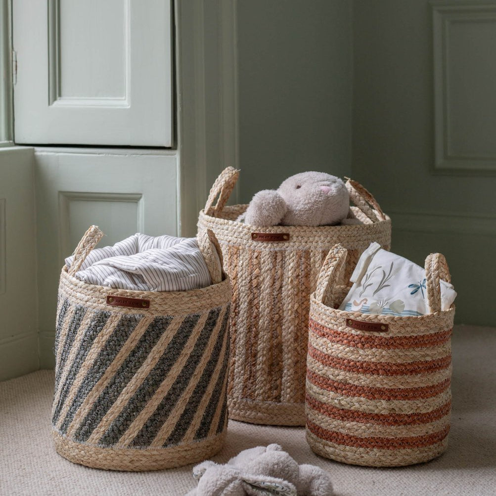 Maize Stripe Storage Basket Set of 3 - Natural – Baby Changing for children, available at Learning Bugs UK