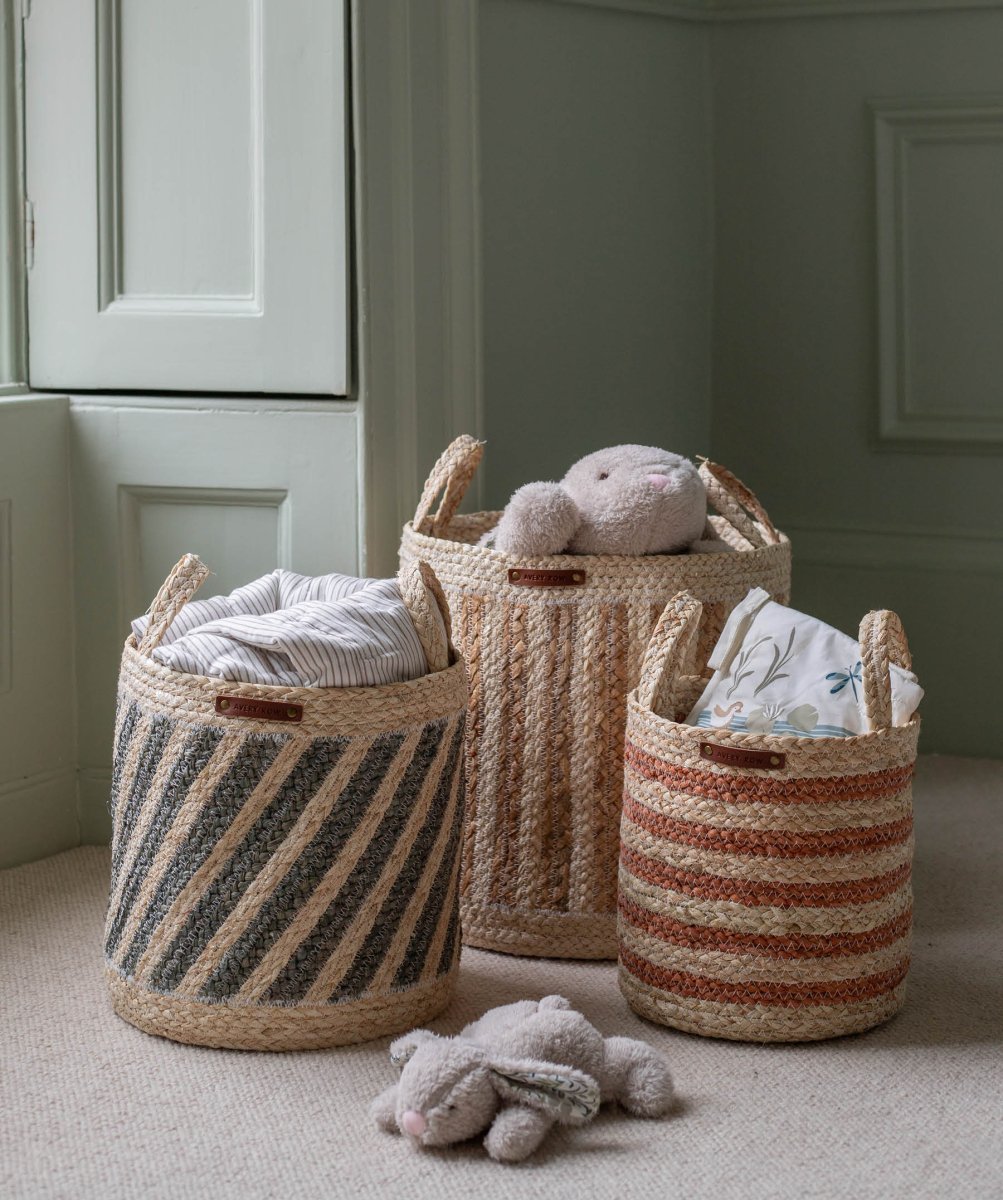 Maize Stripe Storage Basket Set of 3 - Natural – Baby Changing for children, available at Learning Bugs UK