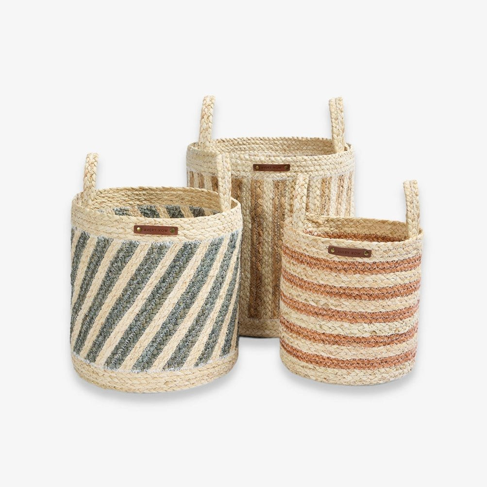 Maize Stripe Storage Basket Set of 3 - Natural – Baby Changing for children, available at Learning Bugs UK