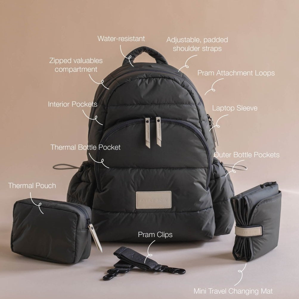 Baby Changing Backpack - Soft Black – Changing Bags & Travel Changing Mats for children, available at Learning Bugs UK
