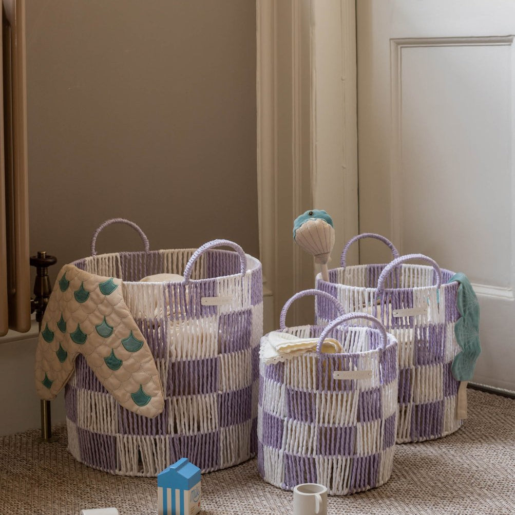 Checkerboard Storage Basket Large - Lilac – Storage for children, available at Learning Bugs UK