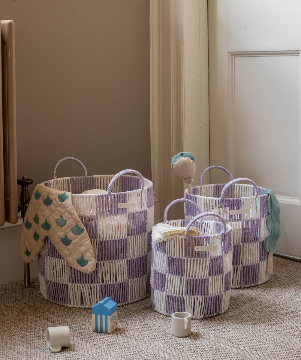 Checkerboard Storage Basket Large - Lilac – Storage for children, available at Learning Bugs UK