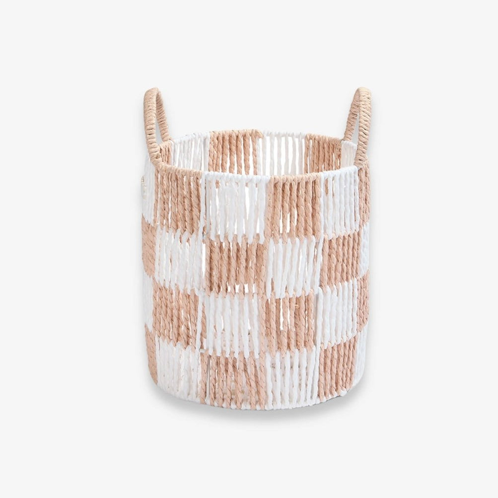 Checkerboard Storage Basket Small - Nude – Storage for children, available at Learning Bugs UK