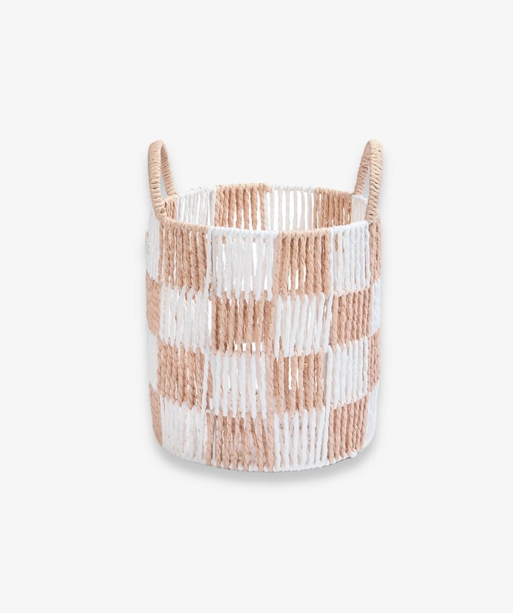 Checkerboard Storage Basket Small - Nude – Storage for children, available at Learning Bugs UK