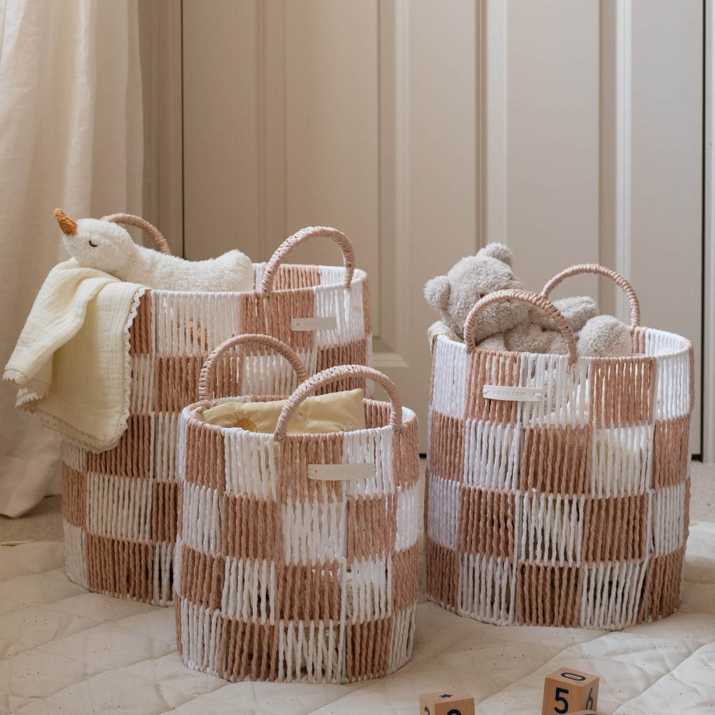 Checkerboard Storage Basket Small - Nude – Storage for children, available at Learning Bugs UK