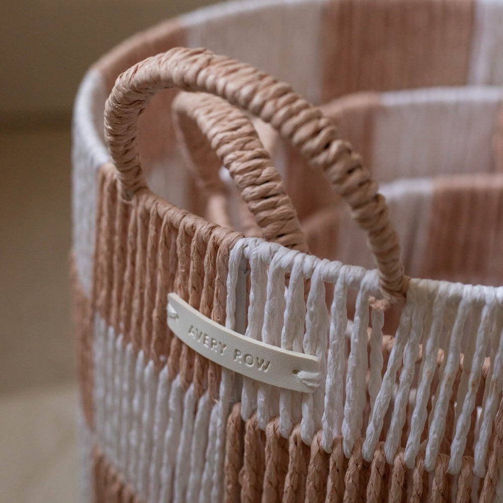 Checkerboard Storage Basket Small - Nude – Storage for children, available at Learning Bugs UK