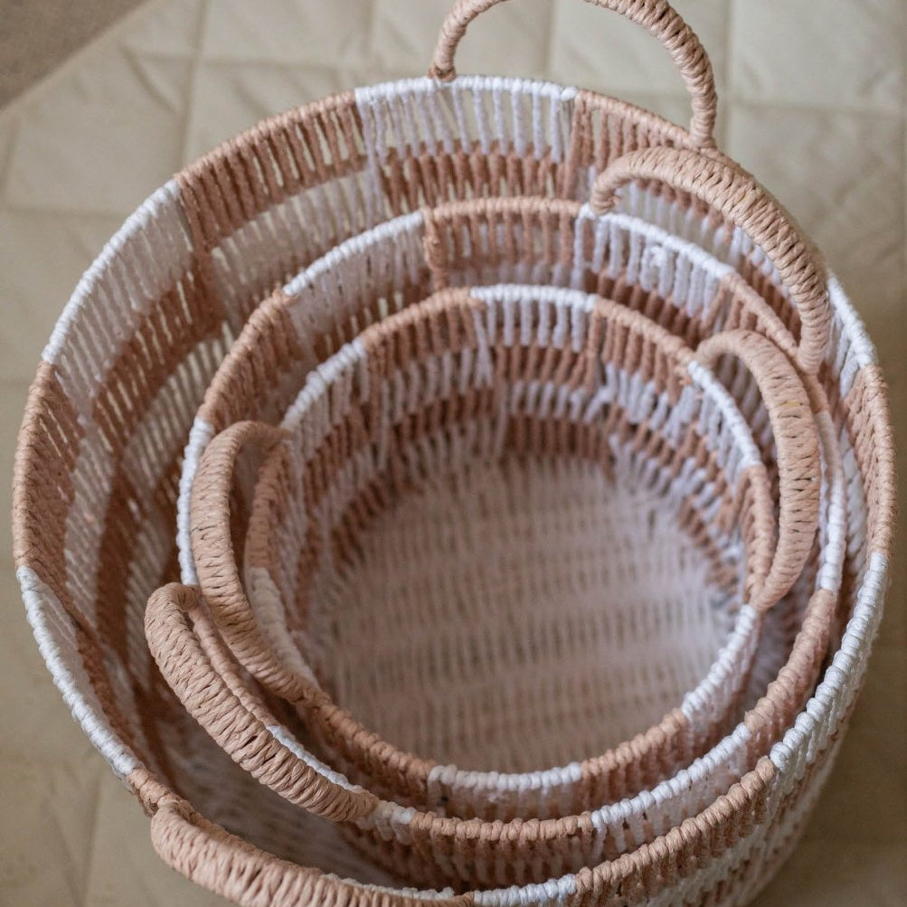 Checkerboard Storage Basket Small - Nude – Storage for children, available at Learning Bugs UK