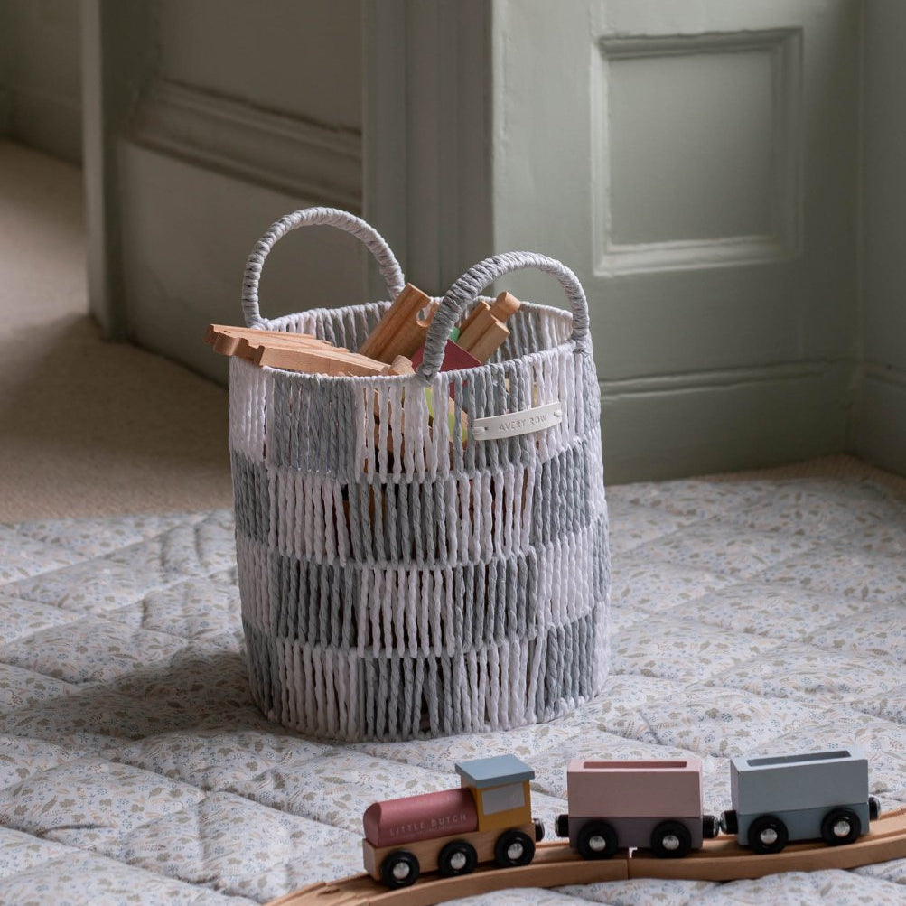 Checkerboard Storage Basket Small - Powder Blue – Storage for children, available at Learning Bugs UK