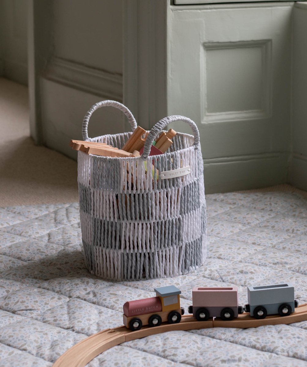 Checkerboard Storage Basket Small - Powder Blue – Storage for children, available at Learning Bugs UK