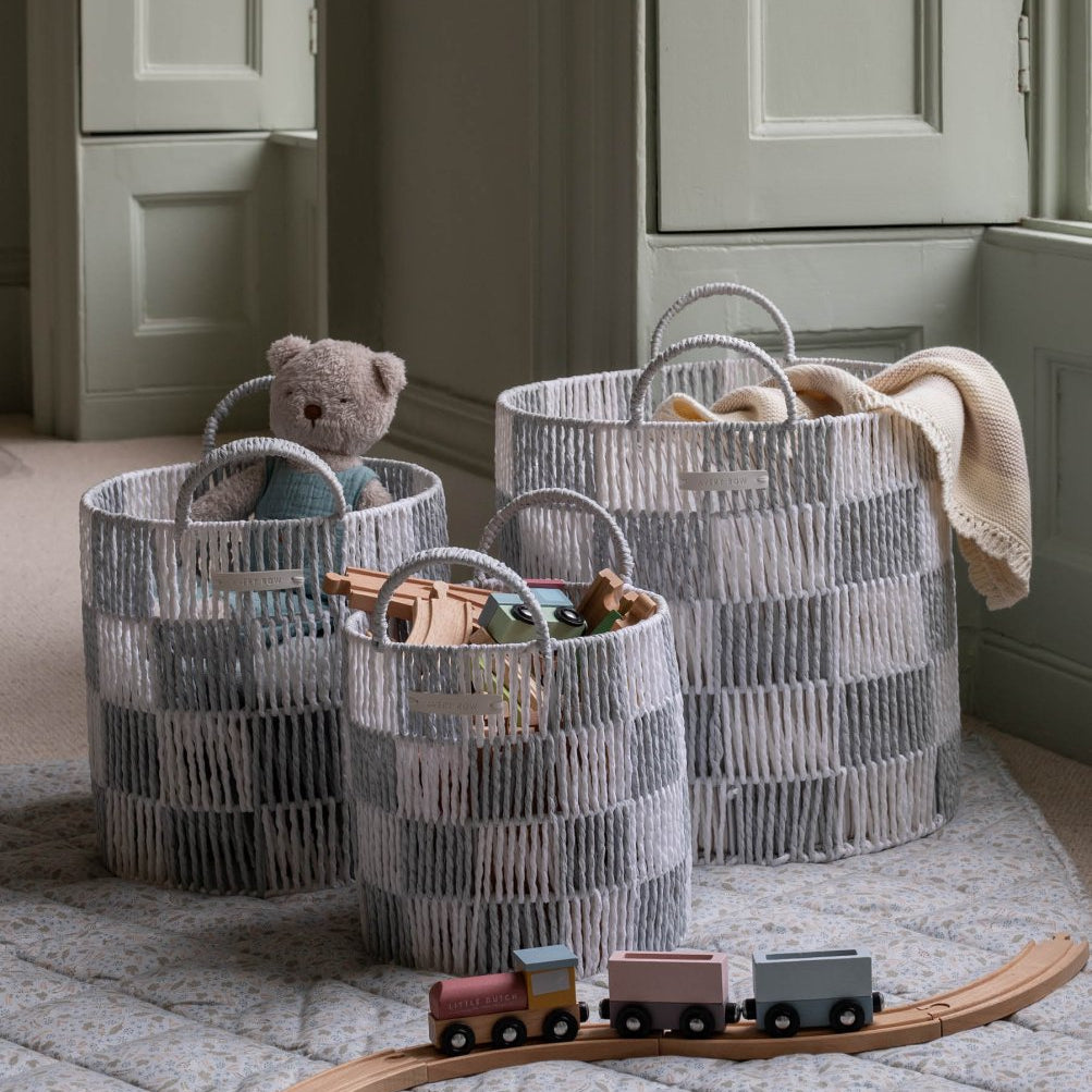 Checkerboard Storage Basket Small - Powder Blue – Storage for children, available at Learning Bugs UK