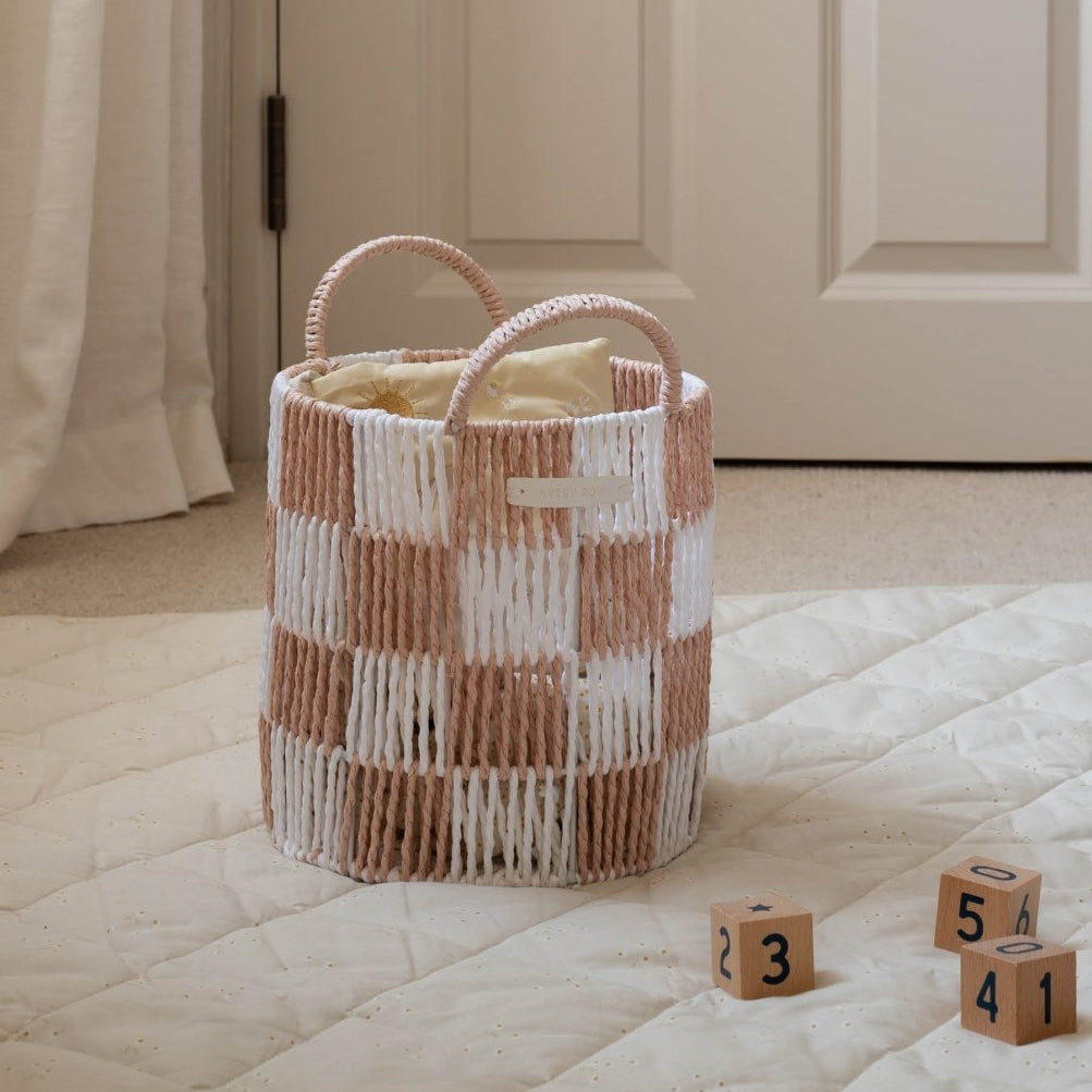 Checkerboard Storage Basket Small - Nude – Storage for children, available at Learning Bugs UK