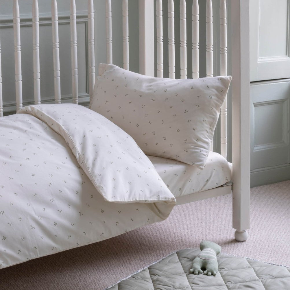 Organic Cotton Cotbed Bedding Set - Nettle Scatter – Bedding for children, available at Learning Bugs UK