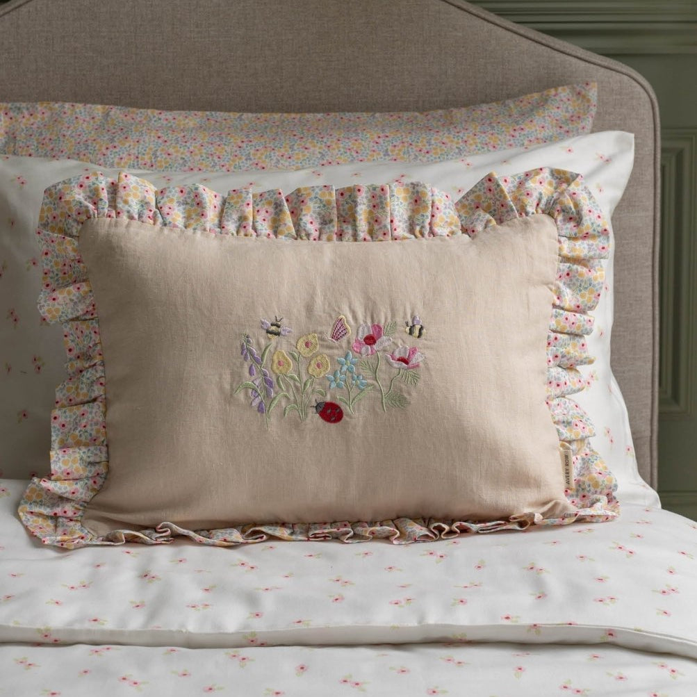 Rectangle Linen Frill Cushion - Wildflower Garden – for children, available at Learning Bugs UK