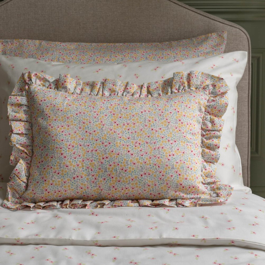 Rectangle Linen Frill Cushion - Wildflower Garden – for children, available at Learning Bugs UK