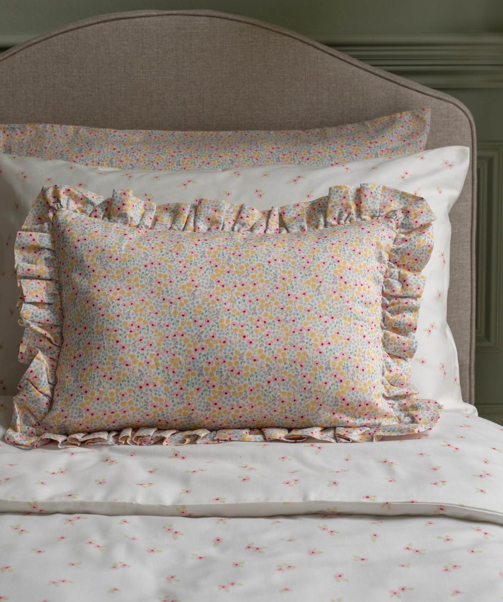 Rectangle Linen Frill Cushion - Wildflower Garden – for children, available at Learning Bugs UK