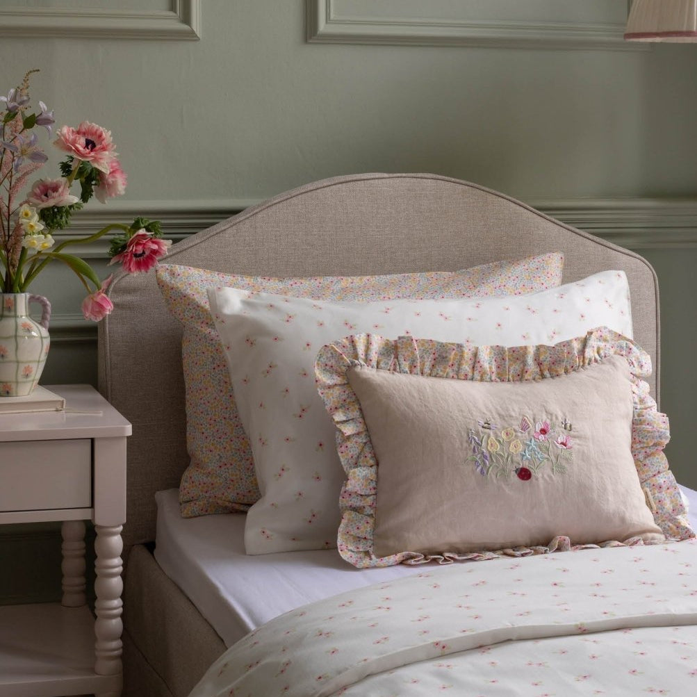 Rectangle Linen Frill Cushion - Wildflower Garden – for children, available at Learning Bugs UK