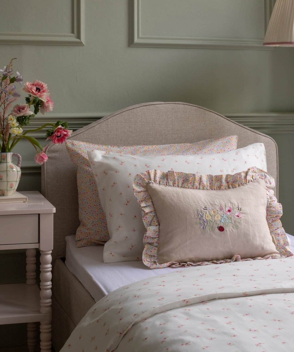 Rectangle Linen Frill Cushion - Wildflower Garden – for children, available at Learning Bugs UK
