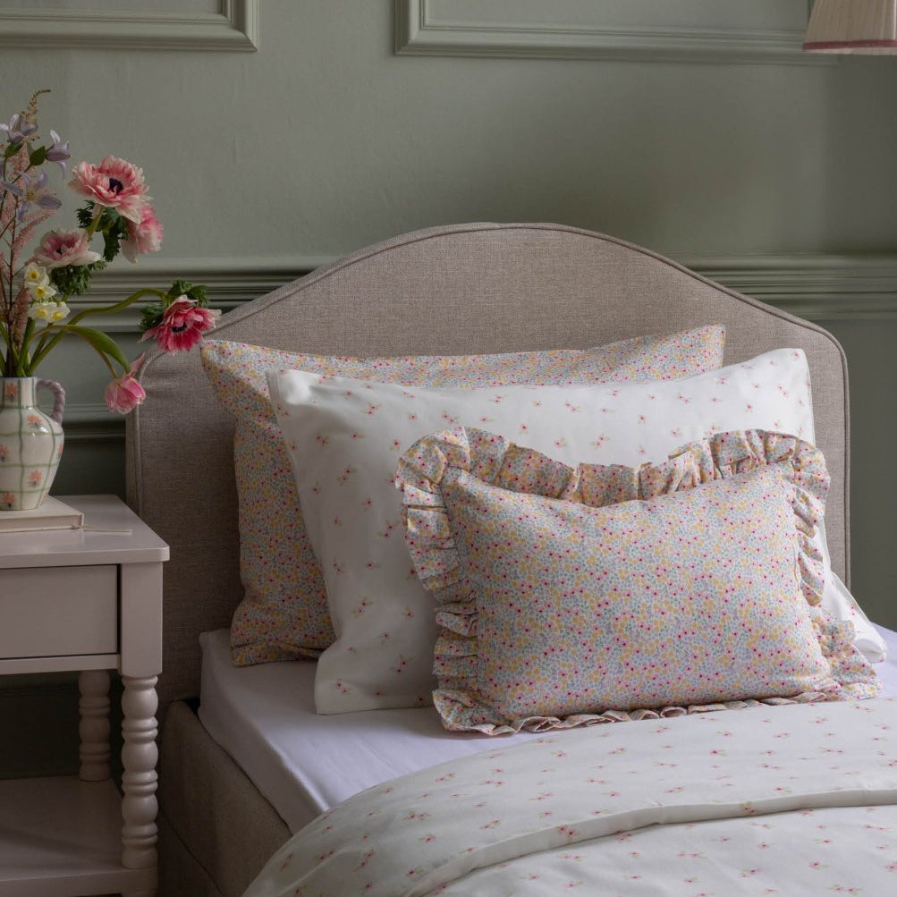Rectangle Linen Frill Cushion - Wildflower Garden – for children, available at Learning Bugs UK