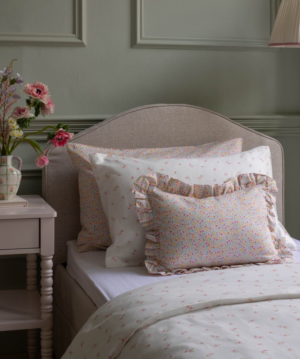 Rectangle Linen Frill Cushion - Wildflower Garden – for children, available at Learning Bugs UK