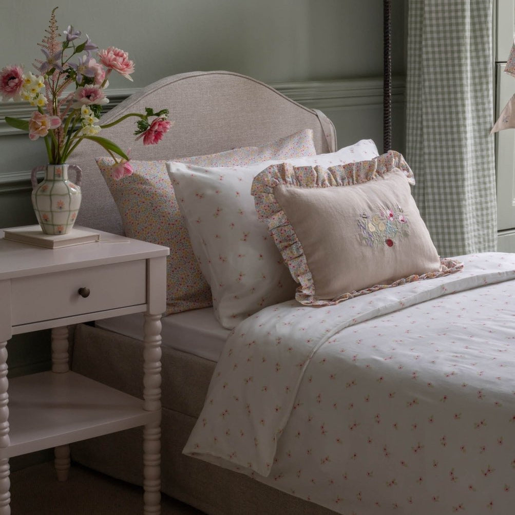 Rectangle Linen Frill Cushion - Wildflower Garden – for children, available at Learning Bugs UK