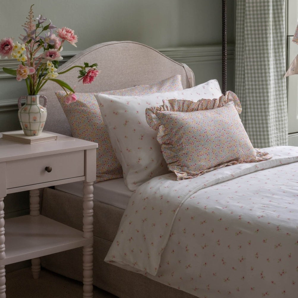 Rectangle Linen Frill Cushion - Wildflower Garden – for children, available at Learning Bugs UK