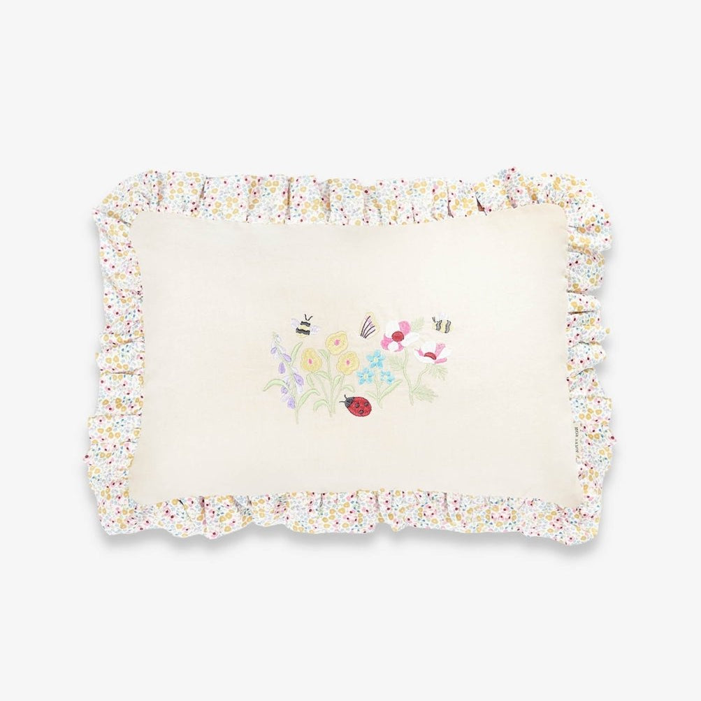 Rectangle Linen Frill Cushion - Wildflower Garden – for children, available at Learning Bugs UK
