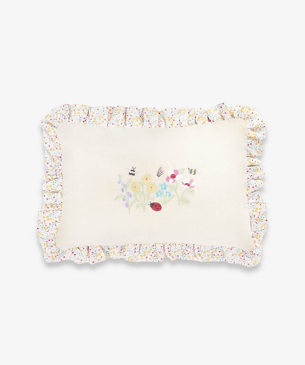Rectangle Linen Frill Cushion - Wildflower Garden – for children, available at Learning Bugs UK