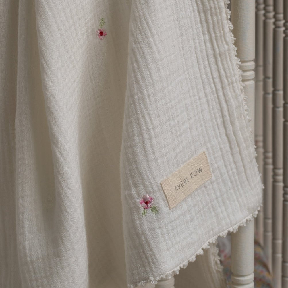 Embroidered Muslin Blanket - Anemone – Blankets for children, available at Learning Bugs UK