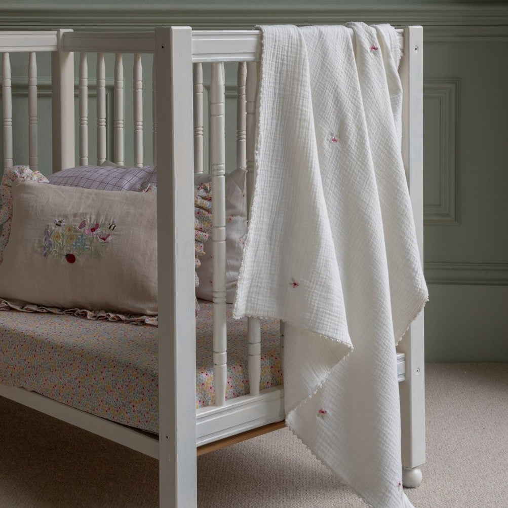 Embroidered Muslin Blanket - Anemone – Blankets for children, available at Learning Bugs UK