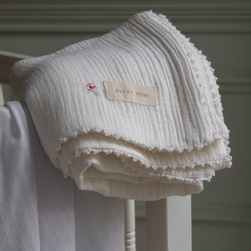 Embroidered Muslin Blanket - Anemone – Blankets for children, available at Learning Bugs UK