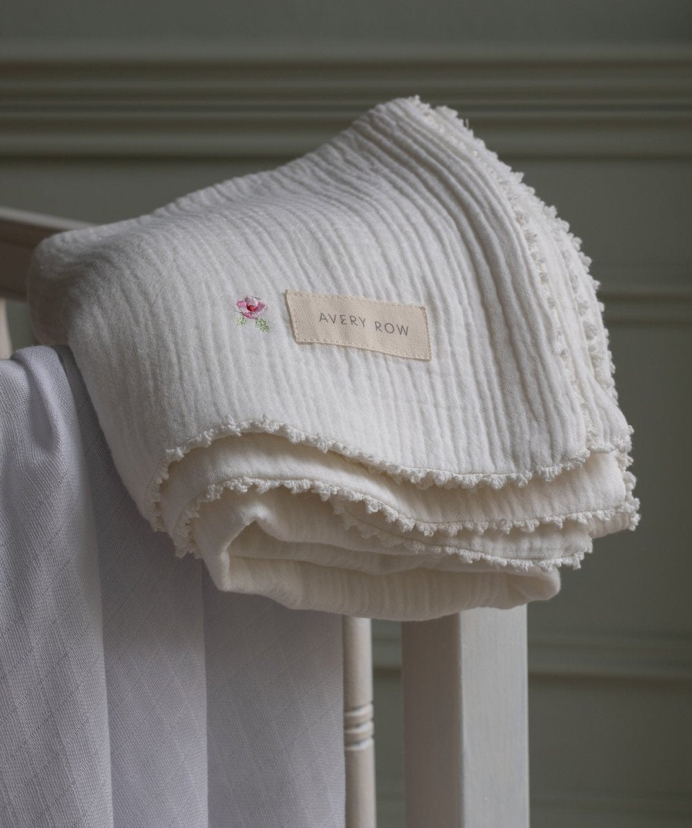 Embroidered Muslin Blanket - Anemone – Blankets for children, available at Learning Bugs UK