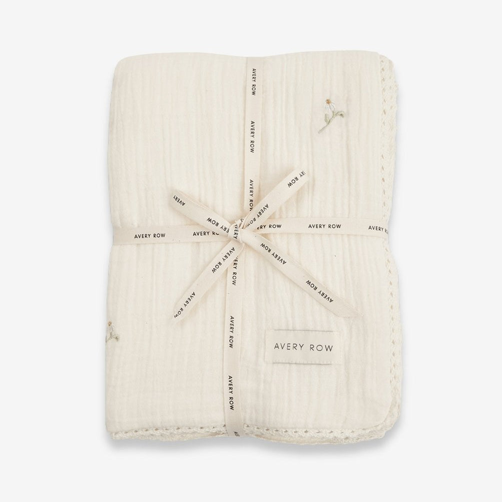 Embroidered Muslin blanket - Wild Chamomile – Blankets for children, available at Learning Bugs UK