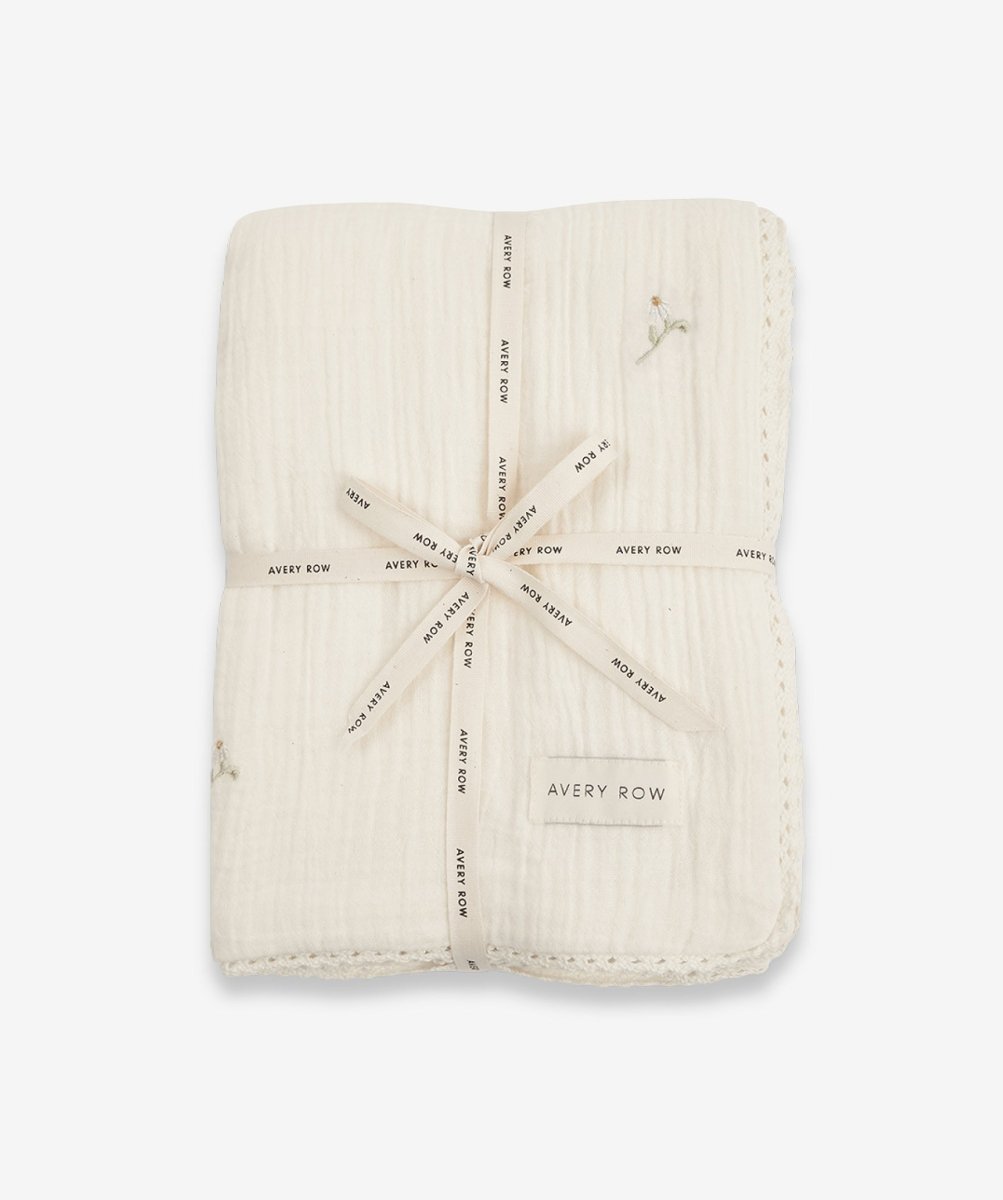 Embroidered Muslin blanket - Wild Chamomile – Blankets for children, available at Learning Bugs UK