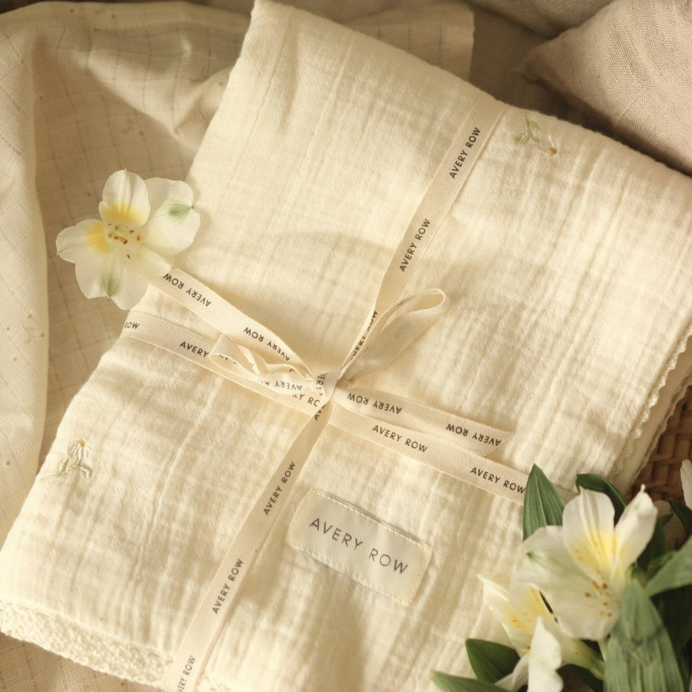 Embroidered Muslin blanket - Wild Chamomile – Blankets for children, available at Learning Bugs UK