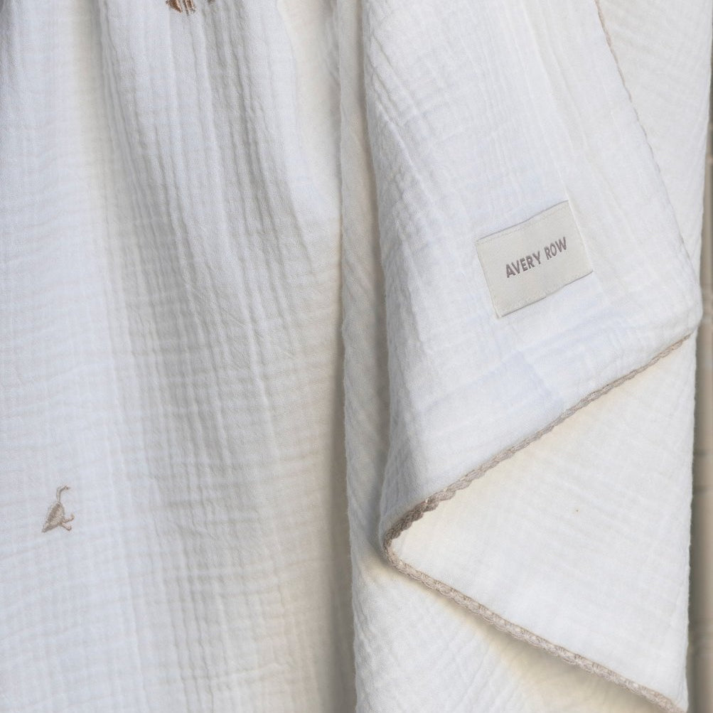 Embroidered Muslin Blanket - Little Farm – Blankets for children, available at Learning Bugs UK