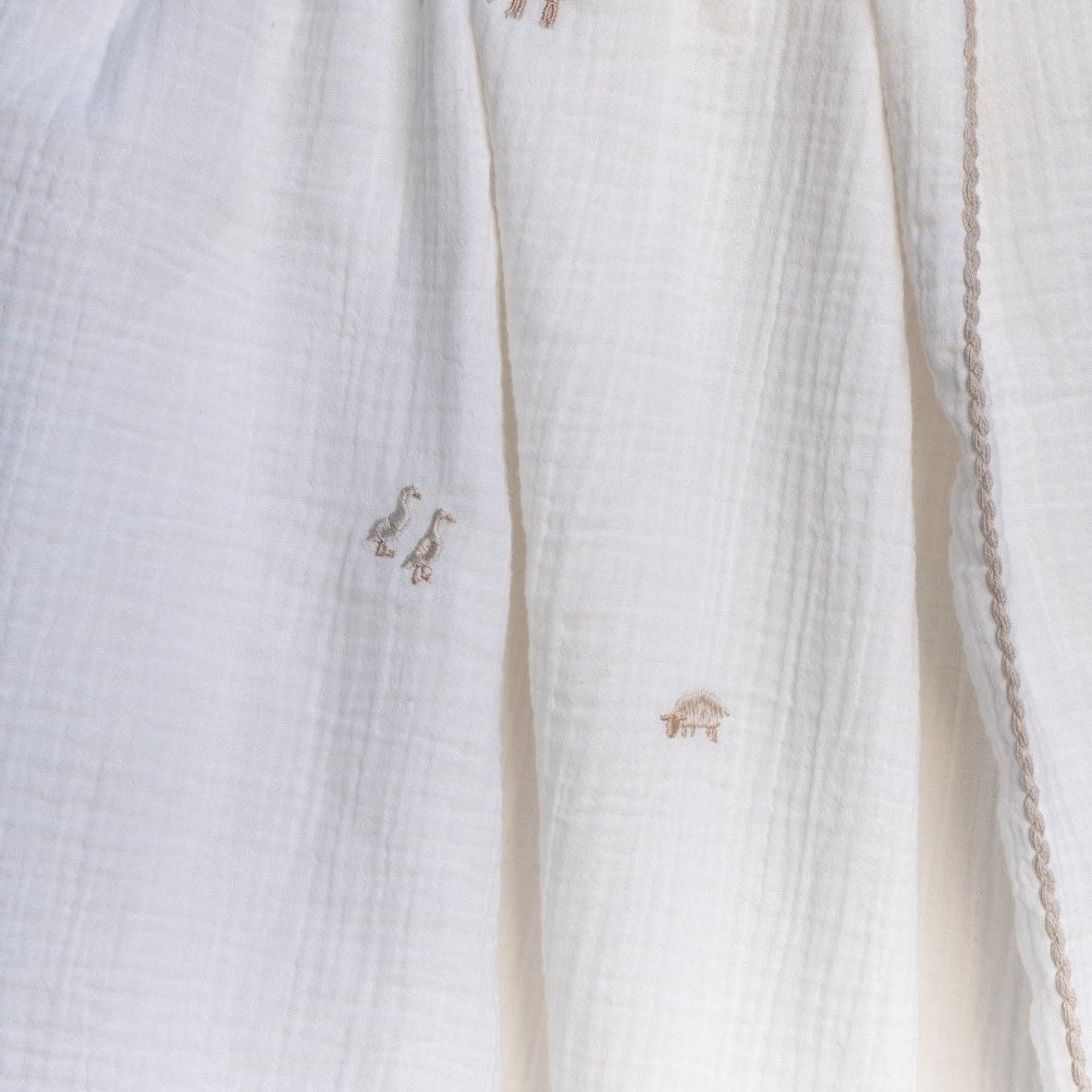 Embroidered Muslin Blanket - Little Farm – Blankets for children, available at Learning Bugs UK