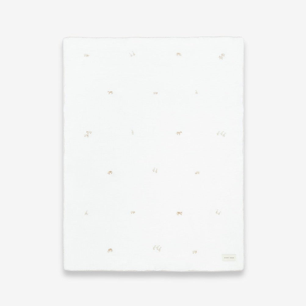 Embroidered Muslin Blanket - Little Farm – Blankets for children, available at Learning Bugs UK