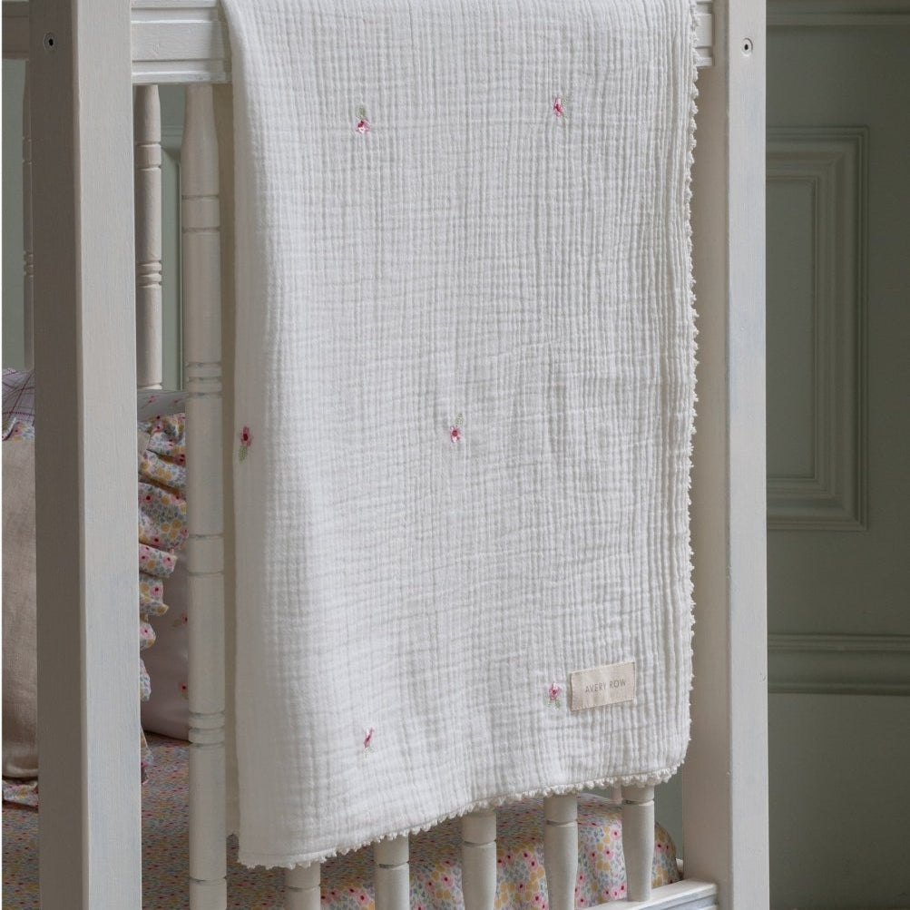 Embroidered Muslin Blanket - Anemone – Blankets for children, available at Learning Bugs UK