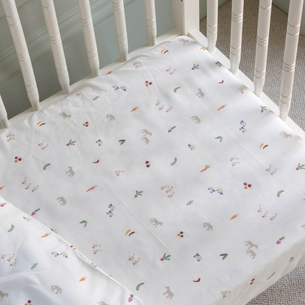 Organic Cotbed Fitted Sheet - Little Farm – Bedding for children, available at Learning Bugs UK