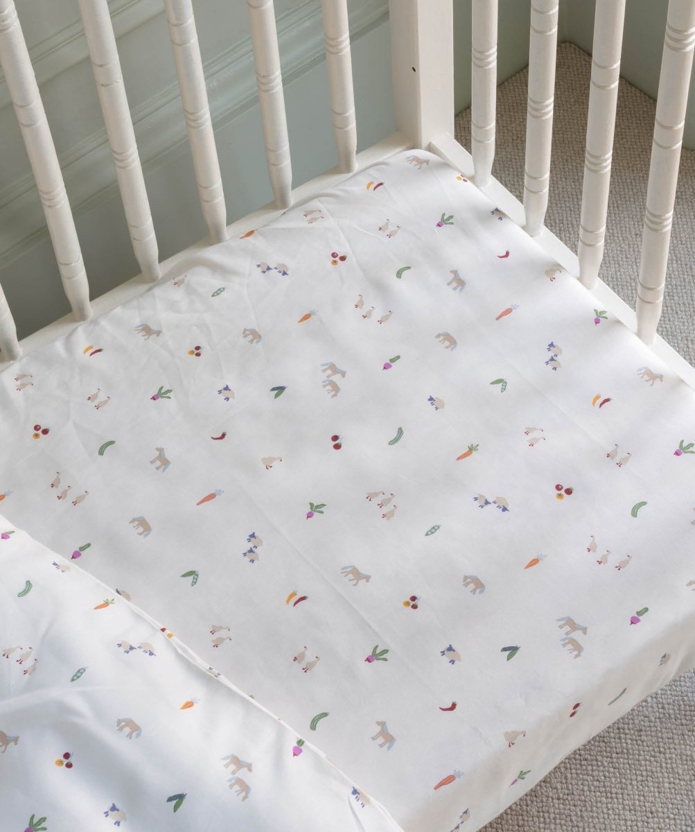 Organic Cotbed Fitted Sheet - Little Farm – Bedding for children, available at Learning Bugs UK