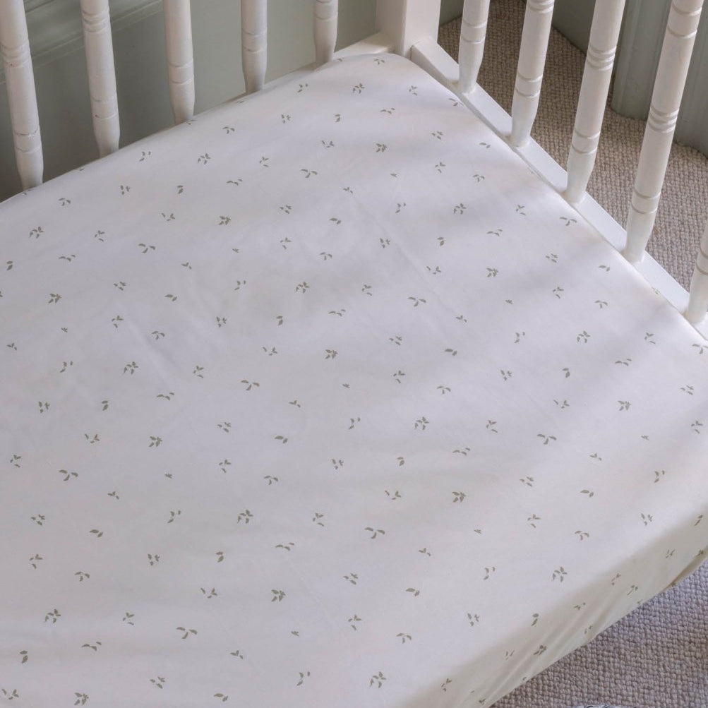 Organic Cotbed Fitted Sheet - Nettle Scatter – Bedding for children, available at Learning Bugs UK