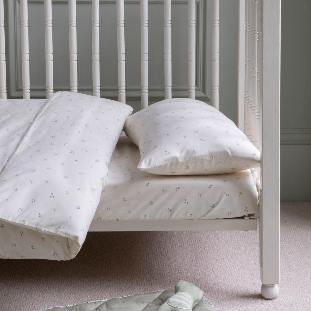 Organic Cotbed Fitted Sheet - Nettle Scatter – Bedding for children, available at Learning Bugs UK