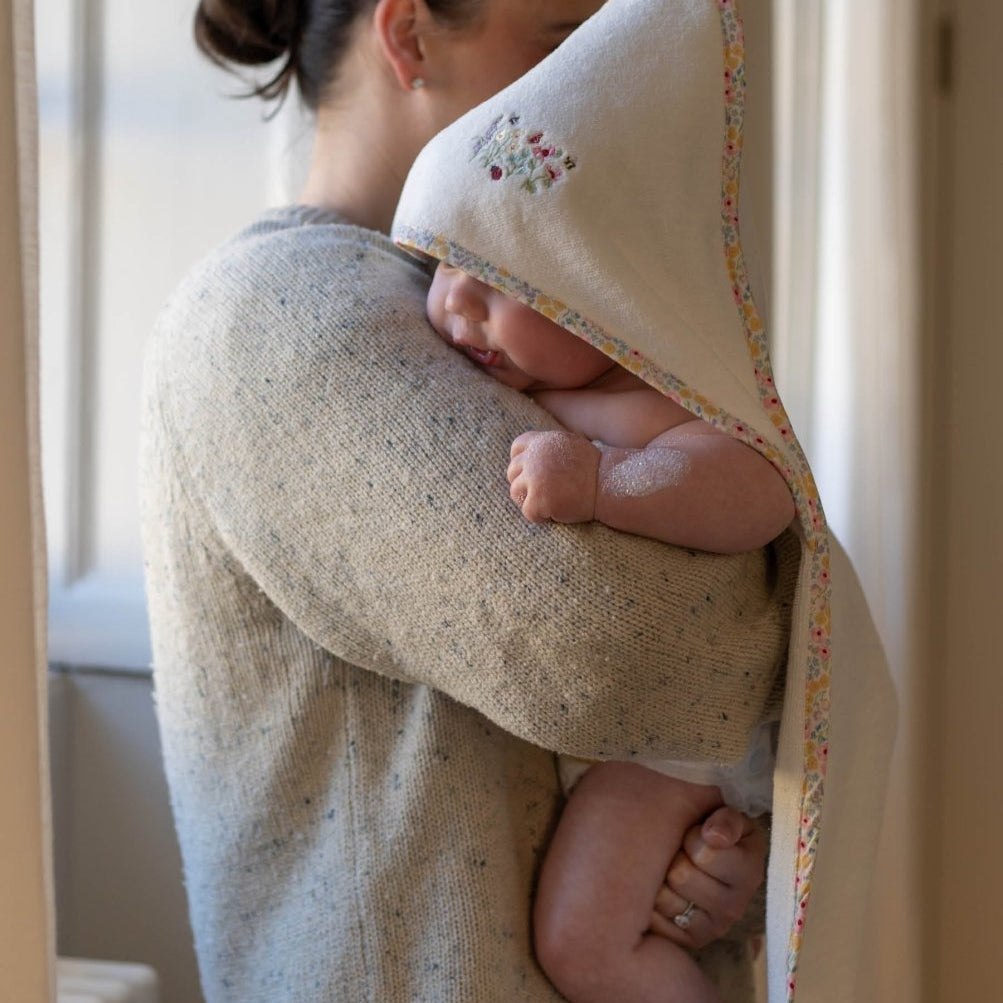 Hooded Towel - Baby - Wildflower Garden – Towelling for children, available at Learning Bugs UK